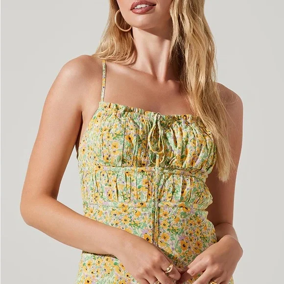 ASTR THE LABEL MARITZA DRESS YELLOW GREEN DITSY - Picture 3 of 6